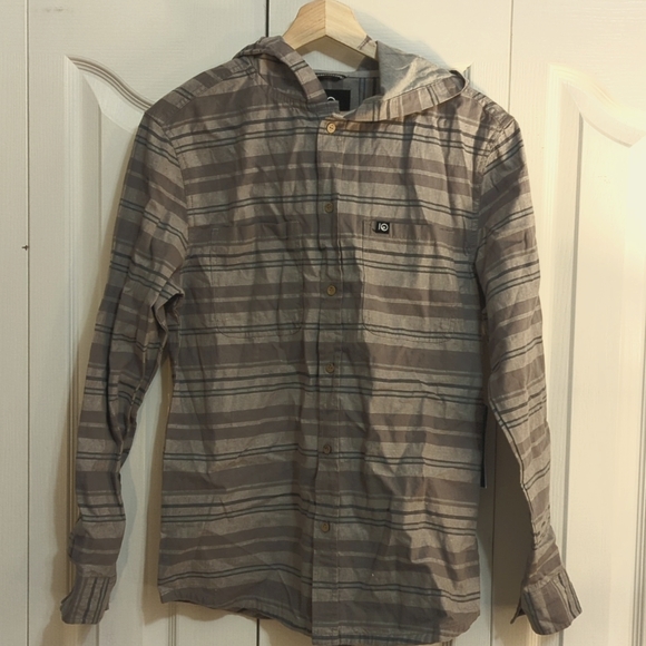 Men's Small Tentree Long Sleeve Linen Hooded Okapi Stripe Shirt - Picture 1 of 4